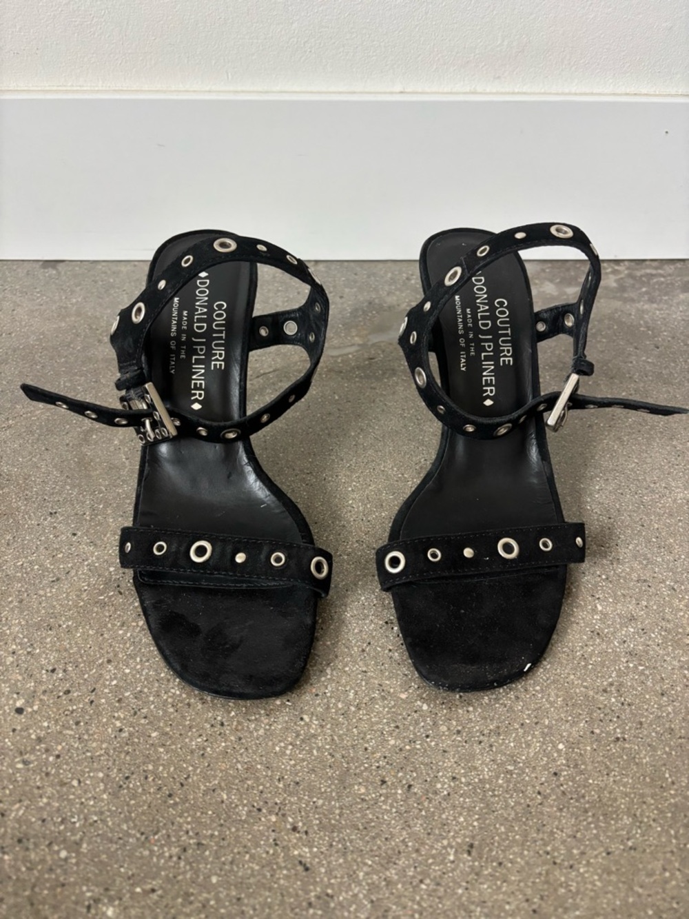 Donald J. Pliner couture black suede Grommet-Detail Ankle Strap Sandals